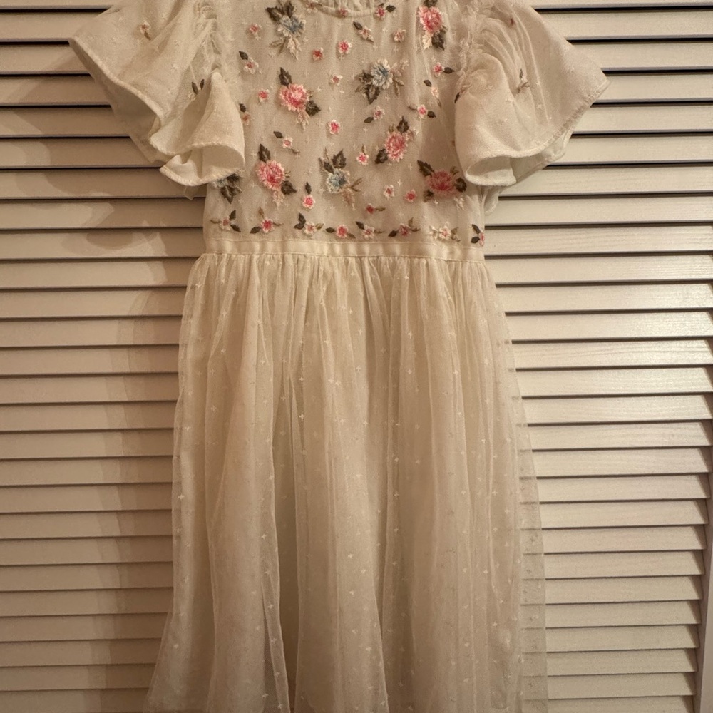 Ivy City Cream Floral Girls Dress with Flutter Sleeves